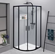 Kabiny prysznicowe - GELCO Kabina prysznicowa półokrągła narożna SIGMA SIMPLY BLACK drzwi przesuwne 90x90x190 czarny mat szkło transparentne z powłoką Coated Glass GS5590B - miniaturka - grafika 1