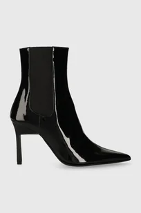Calvin Klein sztyblety skórzane GEO STILETTO CHELSEA BOOT 90-PAT damskie kolor czarny na szpilce HW0HW01809 - Botki damskie - miniaturka - grafika 1