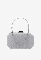 Torebki damskie - Srebrna Brokatowa Torebka Kopertówka o Owalnym Kształcie z Marszczeniami Llorentia - miniaturka - grafika 1