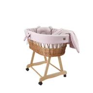 Łóżeczka i kojce - Wiklinowy kosz Mojżesza AMELIA naturalny z pościelą muślinową GOLD liliową. - miniaturka - grafika 1