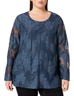 Bluzki damskie - Samoon Damska bluzka o wyglądzie koronki, bluzka z długim rękawem, jednokolorowa, duże rozmiary, Slate Blue, 44 - miniaturka - grafika 1