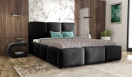 Łóżka - Łóżko tapicerowane AGMAT ROYAL z wezgłowiem, 140 x 200 cm, łóżko dwuosobowe z podstawą łóżka i stelażem z listew metalowych, tkanina welurowa, kolor: czarny - miniaturka - grafika 1