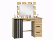 Szafki łazienkowe - Meblowa1 toaletka z oświetleniem, MONTANA B120 9 żarówek LED, lustro w stylu Hollywood, 4 szuflady, 1 zamykana szafka, w kolorze dębu craft - miniaturka - grafika 1