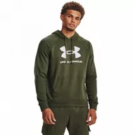 Bluzy sportowe męskie - Męska bluza dresowa nierozpinana z kapturem Under Armour UA Rival Fleece Logo HD - khaki - UNDER ARMOUR - miniaturka - grafika 1