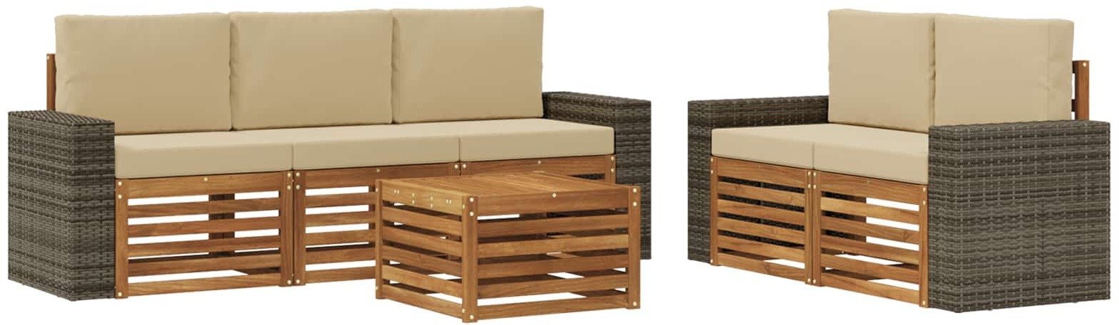 vidaXL Zestawy sof z poduszką 6 pcs Lite Drewno Akacji