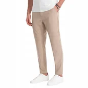 Spodnie męskie - Męskie spodnie o klasycznym kroju w kratę piaskowe V2 OM-PACP-0187 XL - miniaturka - grafika 1