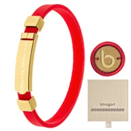 Bransolety męskie - Bransoletka męska pozłacana kauczukowa grawer stal chirurgiczna BLINGART - miniaturka - grafika 1