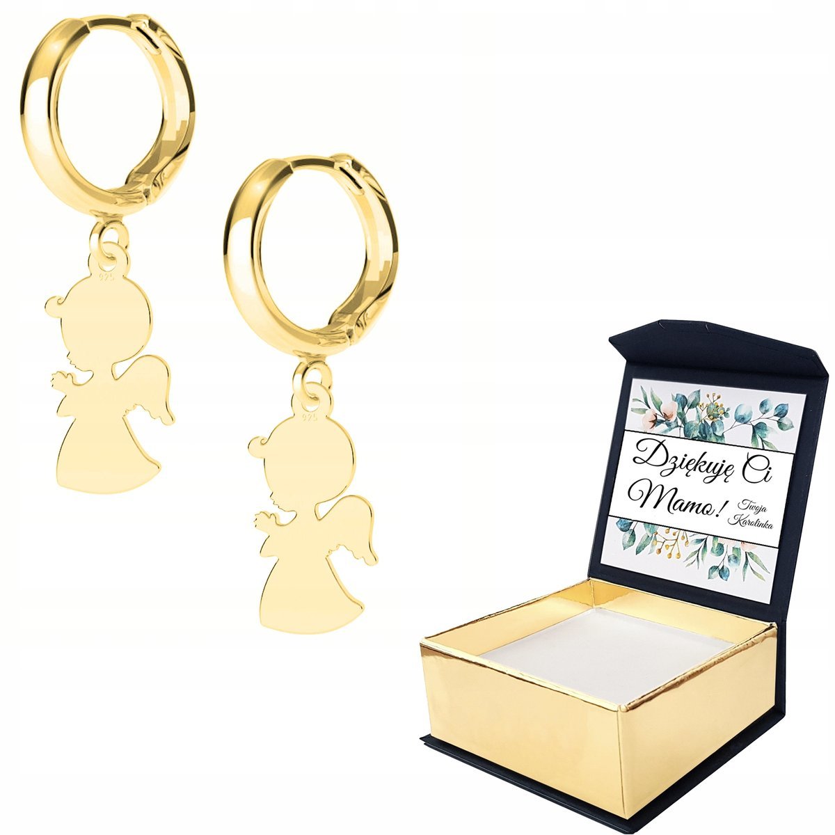Kolczyki złote Anioł Aniołek 925 WŁASNY NADRUK