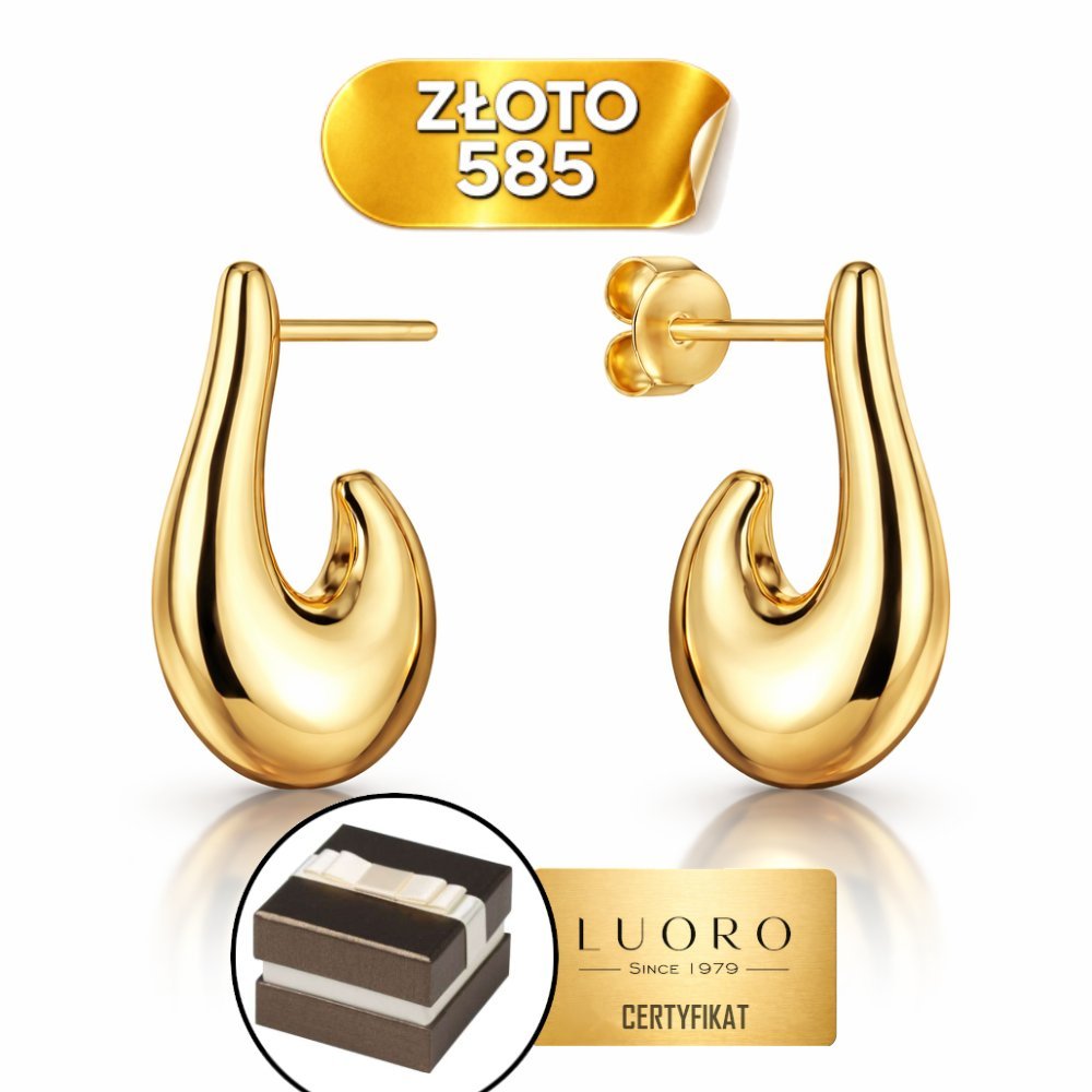 KOLCZYKI ZŁOTE 585 14K ŁEZKI ELEGANCKIE ANGIELSKIE ZAPIĘCIE 22,9 MM
