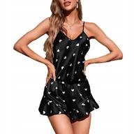 Piżamy damskie - damska PIŻAMA satynowa dwuczęściowa KOMPLET top i spodenki lato ROZMIAR S - miniaturka - grafika 1