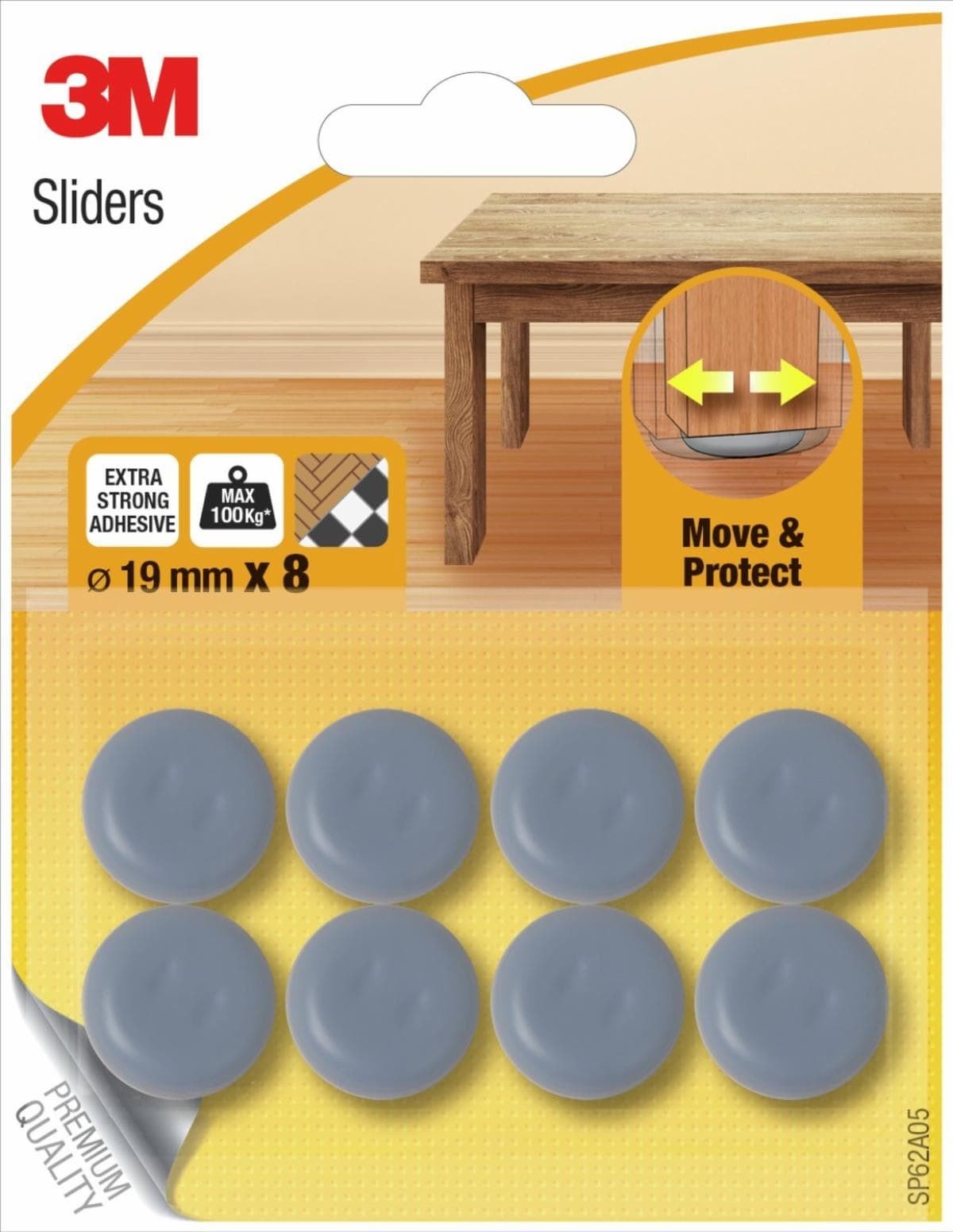 Samoprzylepne podkładki ochronno-ślizgowe SCOTCH, okrągłe, 19mm, 8 szt., szare