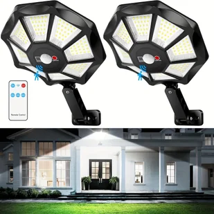 TEMU 2 szt. Słoneczne Lampy Uliczne z Czujnikiem Ruchu i Pilotem, 168LED Słoneczne Lampy Ogrodowe z 3 Trybami Oświetlenia, 360° Szerokokątny - Inne - miniaturka - grafika 1