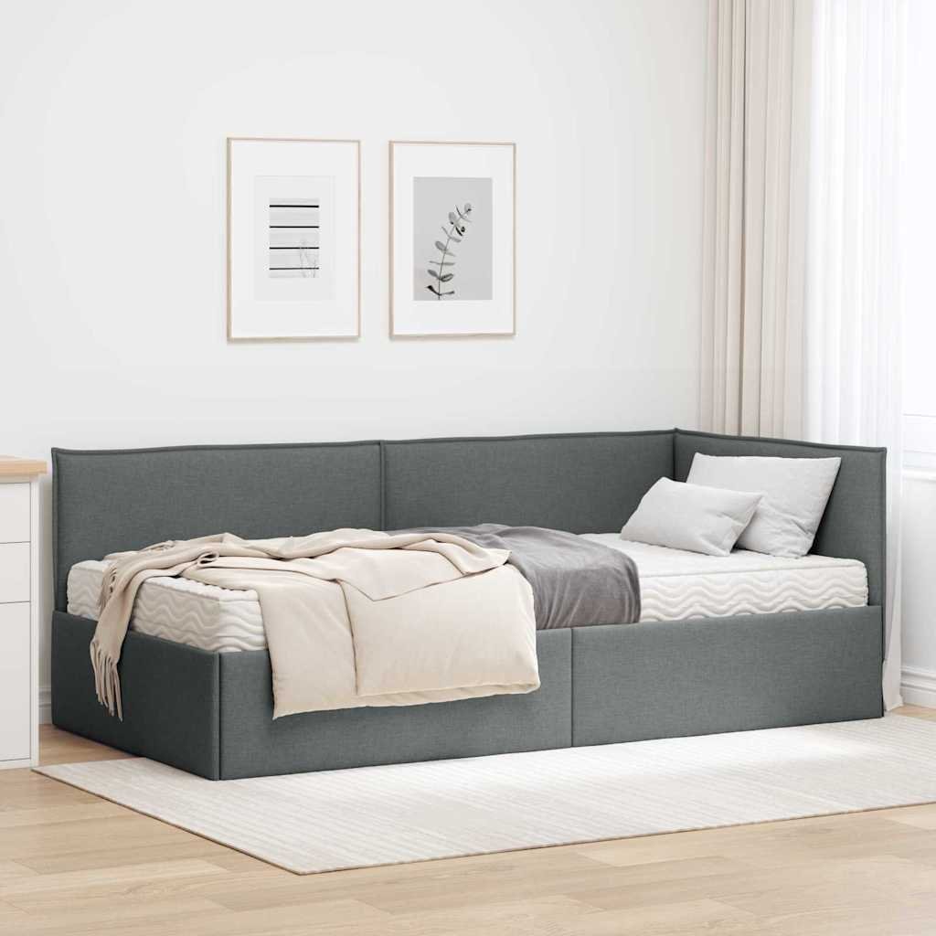 vidaXL Rama Łóżka Narożnego z Materacem 2 pcs Szary Aksamit