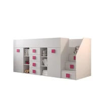 Łóżka dla dzieci i młodzieży - Abiks Łóżko piętrowe Antresola TOLEDO 3 P biały + biały + różowy - miniaturka - grafika 1