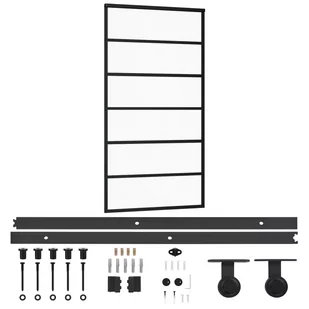 vidaXL Drzwi przesuwne z osprzętem, szkło ESG i aluminium, 102x205 cm - Drzwi wewnętrzne - miniaturka - grafika 1