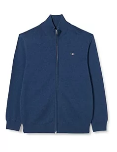 GANT Męska kurtka z dzianiny Casual Cotton Zip Cardigan z dzianiny, ciemny JEANSBLUE melanż, standardowy, Dark Jeansblue melanż, 3XL - Kurtki męskie - miniaturka - grafika 1