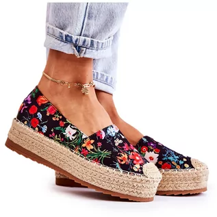 Espadryle damskie - FS3 Modne Wsuwane Espadryle W Kwiaty Czarne Morice wielokolorowe - grafika 1