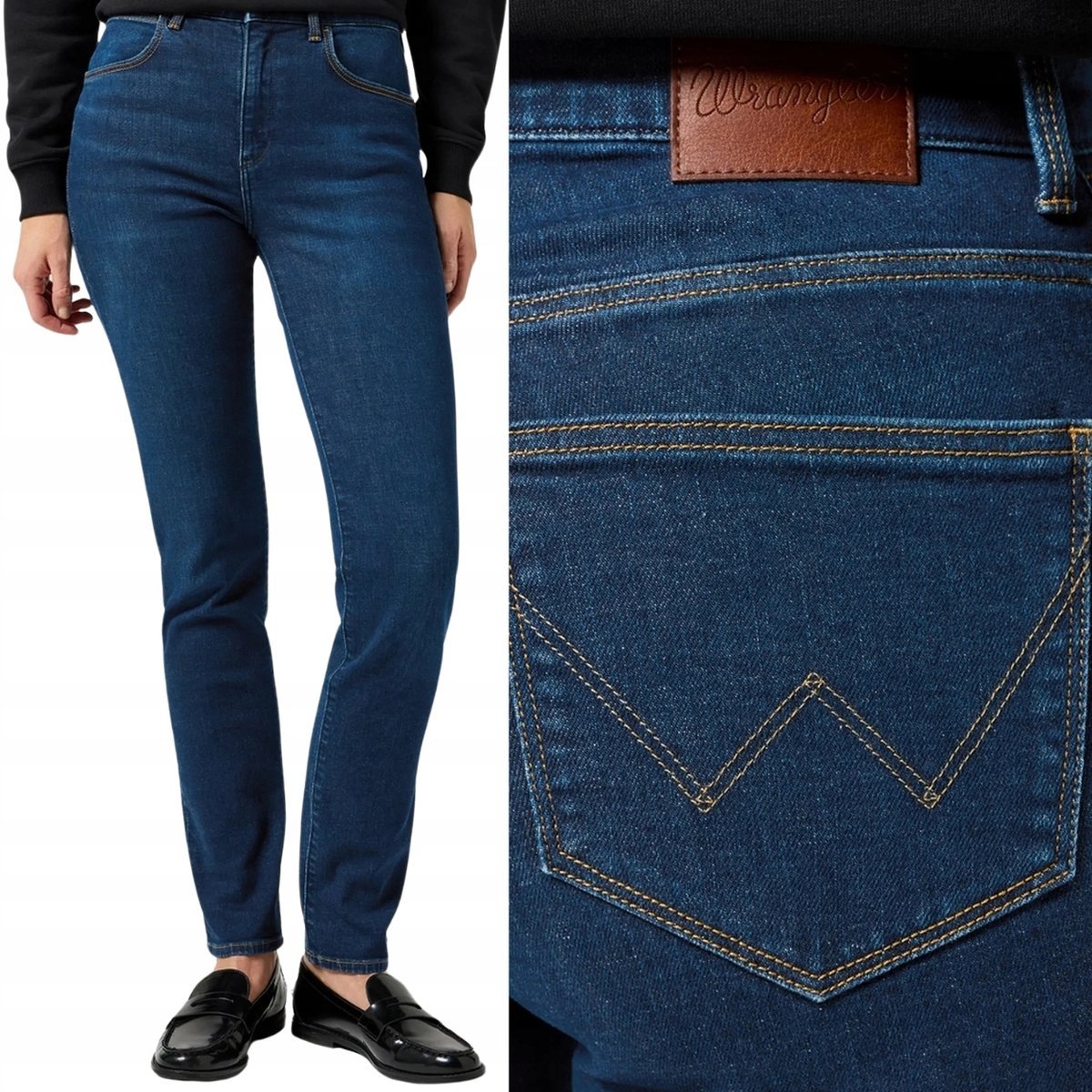 Wrangler SLIM PROSTE GRANATOWE WYSOKIE DAMSKIE SPODNIE JEANSOWE W29 L34