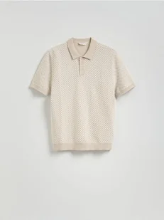 Reserved - Sweter polo ze strukturalnej dzianiny - beżowy - Swetry męskie - miniaturka - grafika 1