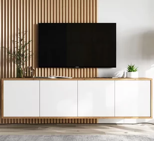 Szafka RTV NILA 4 150 dąb wotan/biała mat - Szafki RTV - miniaturka - grafika 1