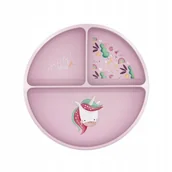 Miseczki i talerzyki dla dzieci - SASSITalerz silikonowy z przyssawką Z PRZEGRÓDKAMI Jednorożec - miniaturka - grafika 1