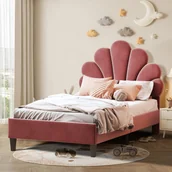 Łóżka dla dzieci i młodzieży - Łóżko tapicerowane Fortuna-Lai 90 x 200 cm - z zagłówkiem w kształcie kwiatu, stelażem listwowym, aksamitem - dla dorosłych i dzieci - czerwone - miniaturka - grafika 1