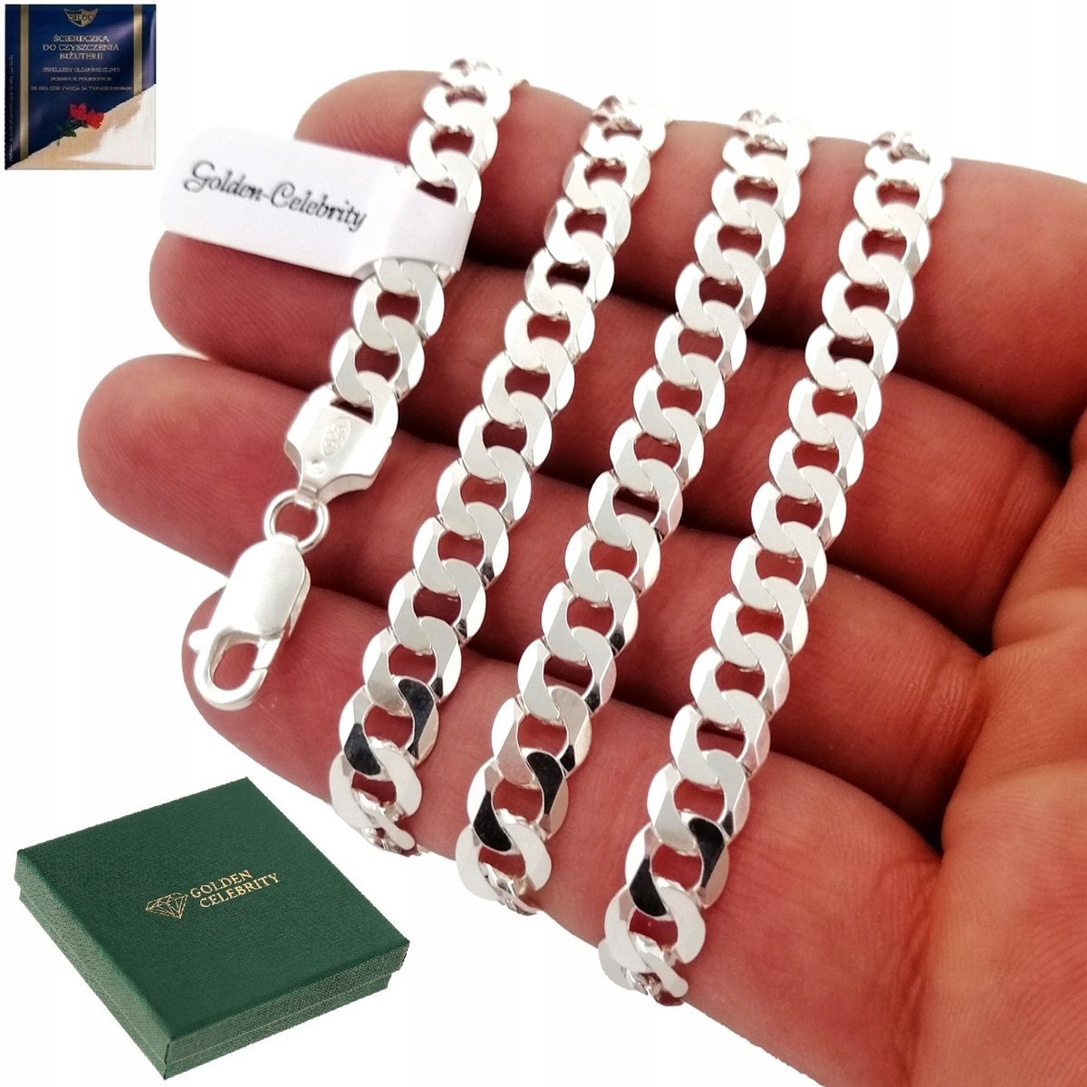 Gruby Srebrny Łańcuszek Męski Pancerka 55 Cm 6,5 Mm Diamentowany + Gratisy