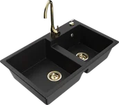 Zlewozmywaki z baterią - Mexen Tomas zlewozmywak granitowy 2-komorowy z baterią kuchenną Telma, czarny - 6516-77-670200-50 - miniaturka - grafika 1