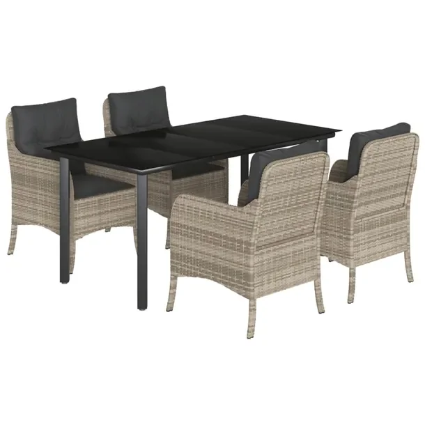Zestaw Mebli Ogrodowych Rattan PE Czarny Stół 160x80x74 cm, Krzesła Jasn