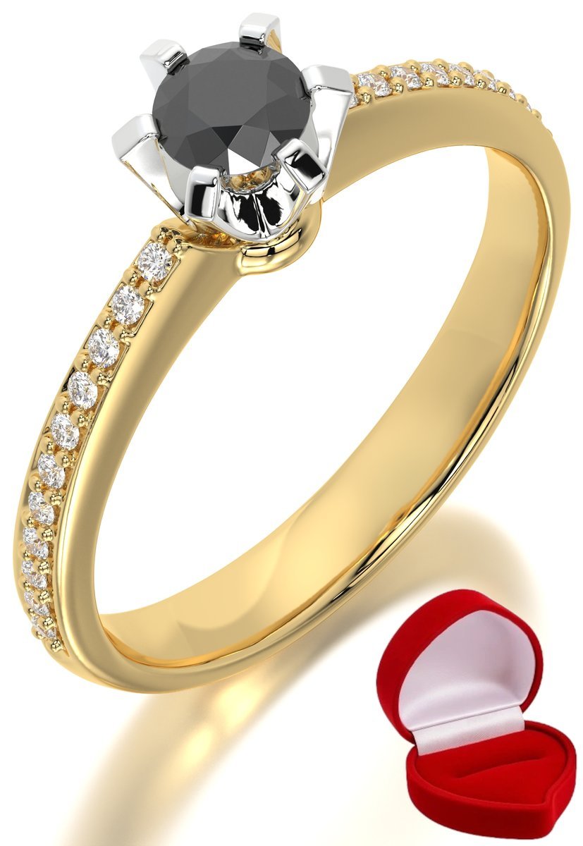 ZŁOTY PIERŚCIONEK ZARĘCZYNOWY 585 14k CZARNY BRYLANT 0,24 ct R12