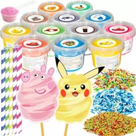 Cukier i słodziki - Zestaw Cukier 12x 100g Kolorowy Smakowy Do Waty Cukrowej Wiaderka + Dodatki - miniaturka - grafika 1