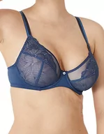 Biustonosze - Maison Lejaby - szwajcarski biustonosz z haftem Flora damski, niebieski, XS - miniaturka - grafika 1