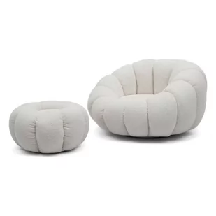 Fotel obrotowy z podnóżkiem CX2030 Pumpkin | Bouclé | Biały - Fotele - miniaturka - grafika 1