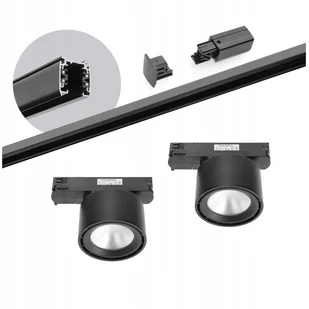 Zestaw szynowy 3 fazowy szyna 2m, 2x Led 10W Czarny kompletny zestaw - Lampy sufitowe - miniaturka - grafika 1
