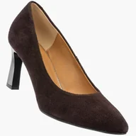 Czółenka - Czółenka Damskie Skórzane Buty Na Obcasie Eleganckie Darex Brązowe Welur Brązowy 35 - miniaturka - grafika 1