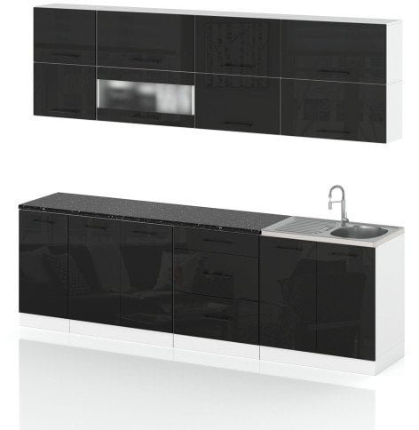 Meble Kuchenne Kuchnia Robo Lux 2.6m Modułowa Nowoczesna Czarny Połysk