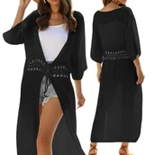 Bluzki damskie - Tunika plażowa długa narzutka pareo czarne - miniaturka - grafika 1