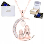 Naszyjniki - Różowy Naszyjnik Matka z Dzieckiem Córką Księżyc Cyrkonie Serce SREBRO 925 - miniaturka - grafika 1