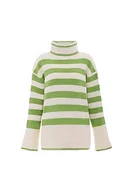 Swetry damskie - Blonda Damski sweter z golfem Wełnowobiały szary niebieski M/L, Wełna biała, szaro-niebieska, M - miniaturka - grafika 1