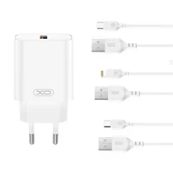 Ładowarki do telefonów - XO ŁADOWARKA SIECIOWA CE33 QC 18W 1X USB BIAŁA + KABEL MICROUSB - miniaturka - grafika 1