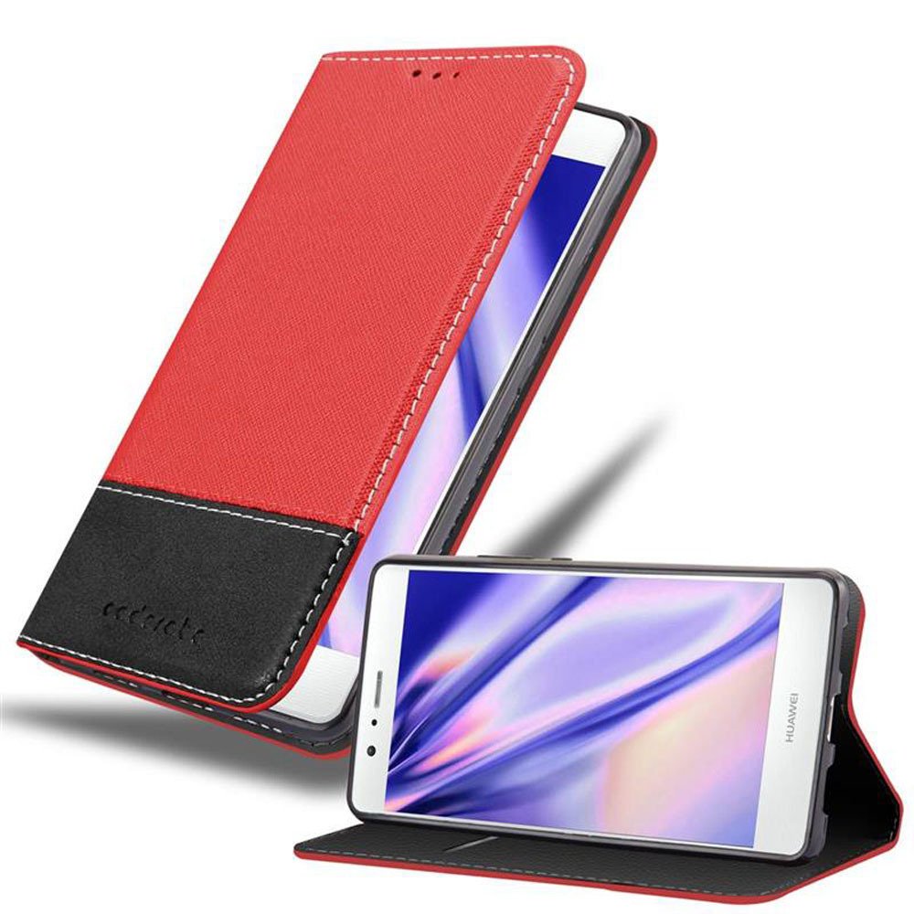Etui Cadorabo do Huawei P9 LITE w kolorze CZERWONYM CZARNYM Etui na telefon komórkowy z magnetycznym zamknięciem, funkcją podstawki i miejscem na kartę Etui Etui ochronne Etui z klapką w stylu książki