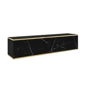 Szafki RTV - Wisząca Komoda RTV złote elementy Glamour Mała Szafka RTV Marmur Black 135 cm - miniaturka - grafika 1