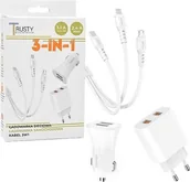 Ładowarki do telefonów - Ładowarka Vega ŁADOWARKA SIECIOWA 2.4A + KABEL USB 3W1 + ŁADOWARKA SAMOCHODOWA 3,1A BIAŁA TRUSTY TR-CH01> - miniaturka - grafika 1