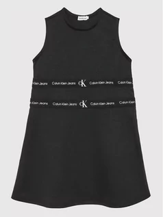 Sukienki i spódniczki dla dziewczynek - Calvin Klein Jeans Sukienka codzienna Logo Tape Punto IG0IG01413 Czarny Slim Fit - grafika 1