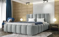 Łóżka - Łóżko tapicerowane AGMAT BALI z wezgłowiem, 140 x 200 cm, łóżko podwójne z podstawą łóżka i metalową ramą z listew, tkanina welurowa: jasnoszary - miniaturka - grafika 1