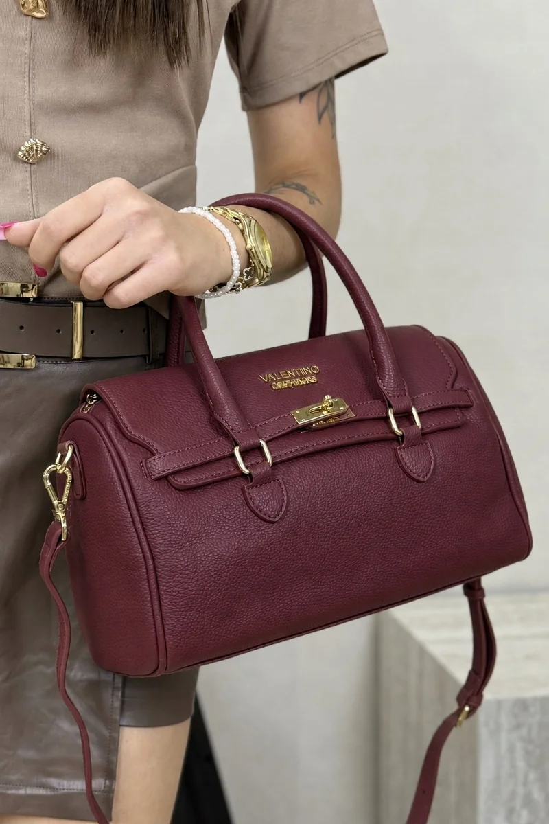 Torebka damska Valentino Creations kuferek eko skóra z paskiem bordowa