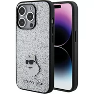 Etui i futerały do telefonów - Karl Lagerfeld KLHCP15LGCNPSG iPhone 15 Pro 6.1" srebrny/silver hardcase Fixed Glitter Choupette Logo Metal Pin - miniaturka - grafika 1