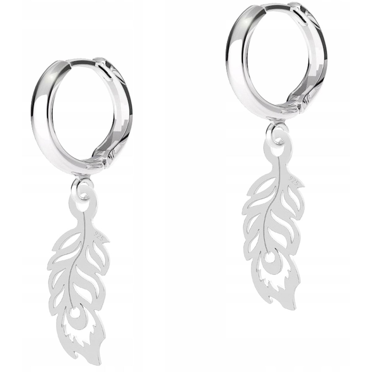 Kolczyki Srebrne Ozdobne Pióra Piórka Pawie Blaszki z Piórami SREBRO 925