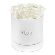 Sztuczne kwiaty - Stabilizowane Białe Wieczne Róże W Białym Dużym Flower Boxie Infinity Rose Silver - miniaturka - grafika 1