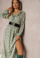 Sukienki - Miętowa Sukienka z Falbanką przy Dekolcie i Szeroką Gumką w Pasie Pshibih - Renee - miniaturka - grafika 1